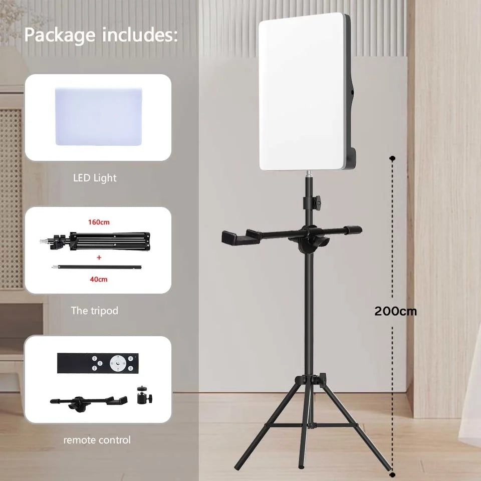 LED Photo Studio 3000K-6500K Video Fill Lamp Light Panel Photography Lighting with Tripod Stand Long Arm EU Plug for Live Stream