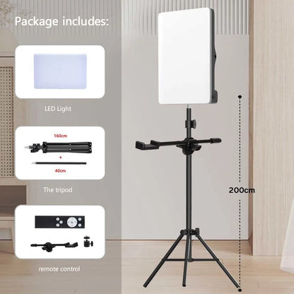 LED Photo Studio 3000K-6500K Video Fill Lamp Light Panel Photography Lighting with Tripod Stand Long Arm EU Plug for Live Stream