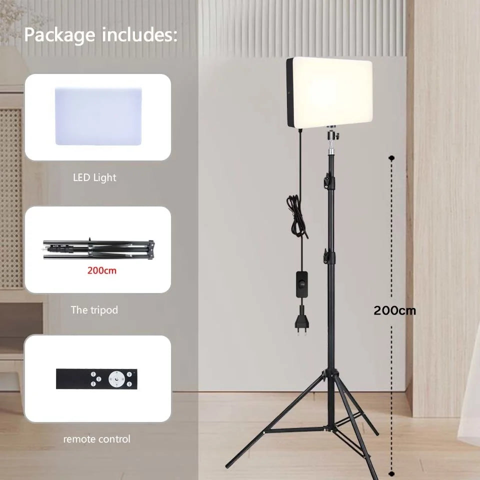 LED Photo Studio 3000K-6500K Video Fill Lamp Light Panel Photography Lighting with Tripod Stand Long Arm EU Plug for Live Stream