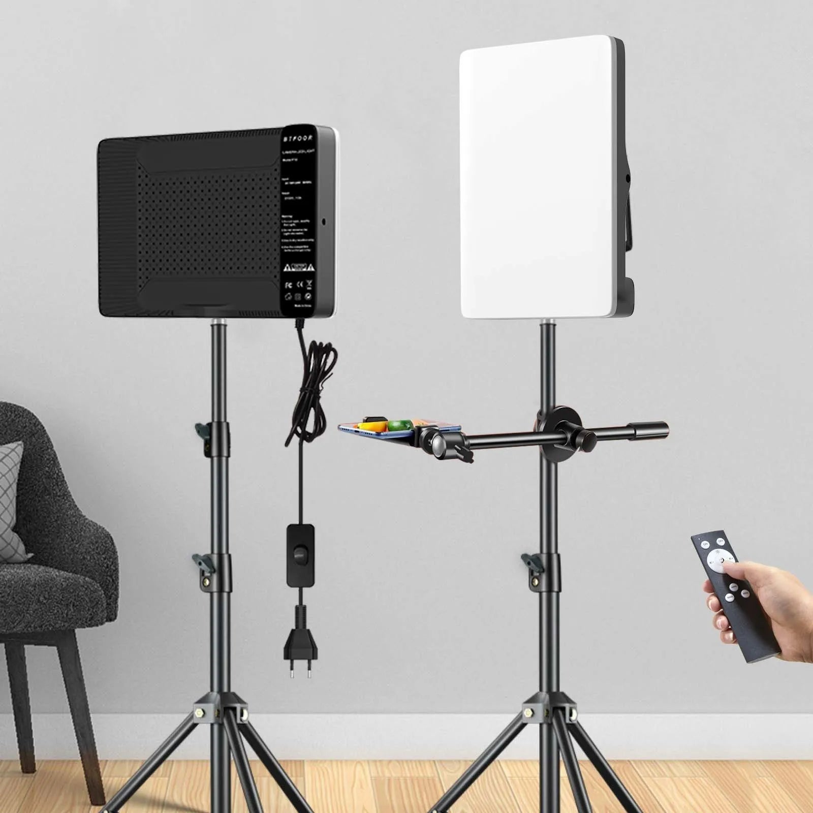 LED Photo Studio 3000K-6500K Video Fill Lamp Light Panel Photography Lighting with Tripod Stand Long Arm EU Plug for Live Stream