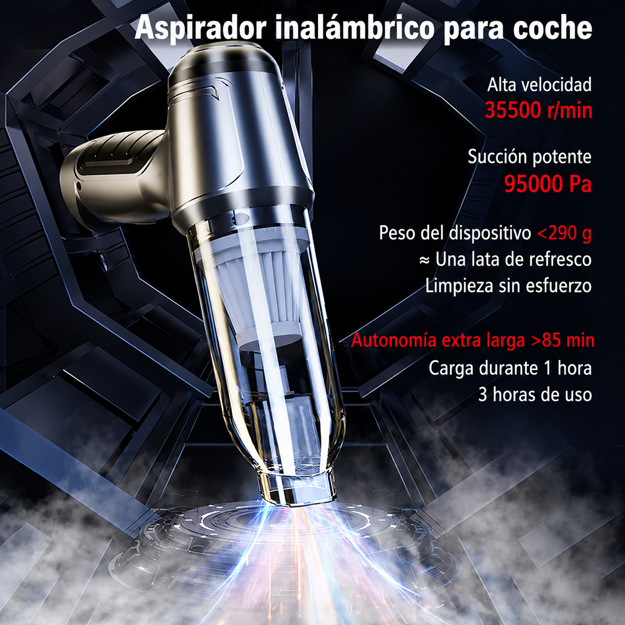 Aspiradora Inalambrica 9500PA para Coche y Casa Potente y Sin Cables