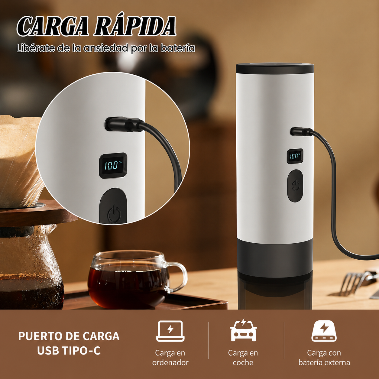 Cafetera Portátil 3 en 1 Para Capsulas y Cafe Molido
