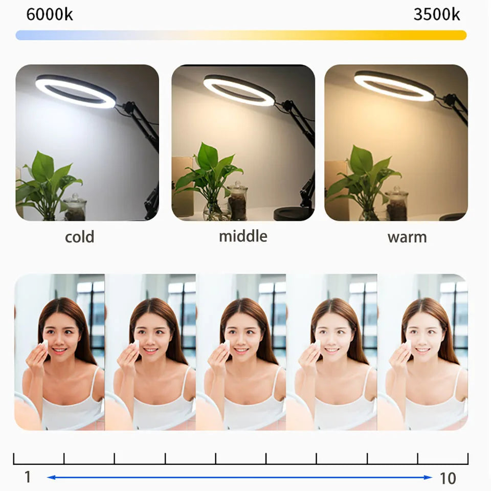 Photography Led Video Ring Light Circle Fill Lighting Camera Photo Studio Phone Selfie Lamp with Tripod Stand Boom Arm Youtube