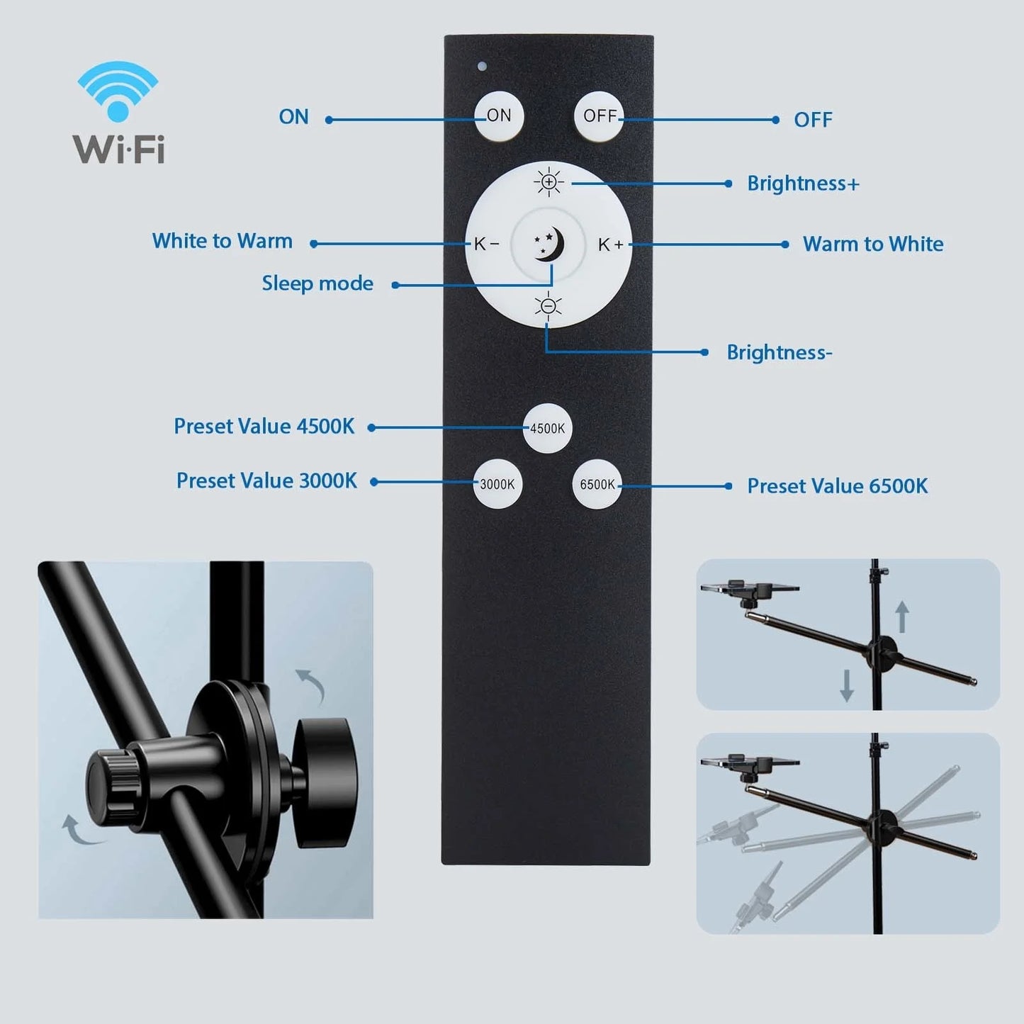 LED Photo Studio 3000K-6500K Video Fill Lamp Light Panel Photography Lighting with Tripod Stand Long Arm EU Plug for Live Stream