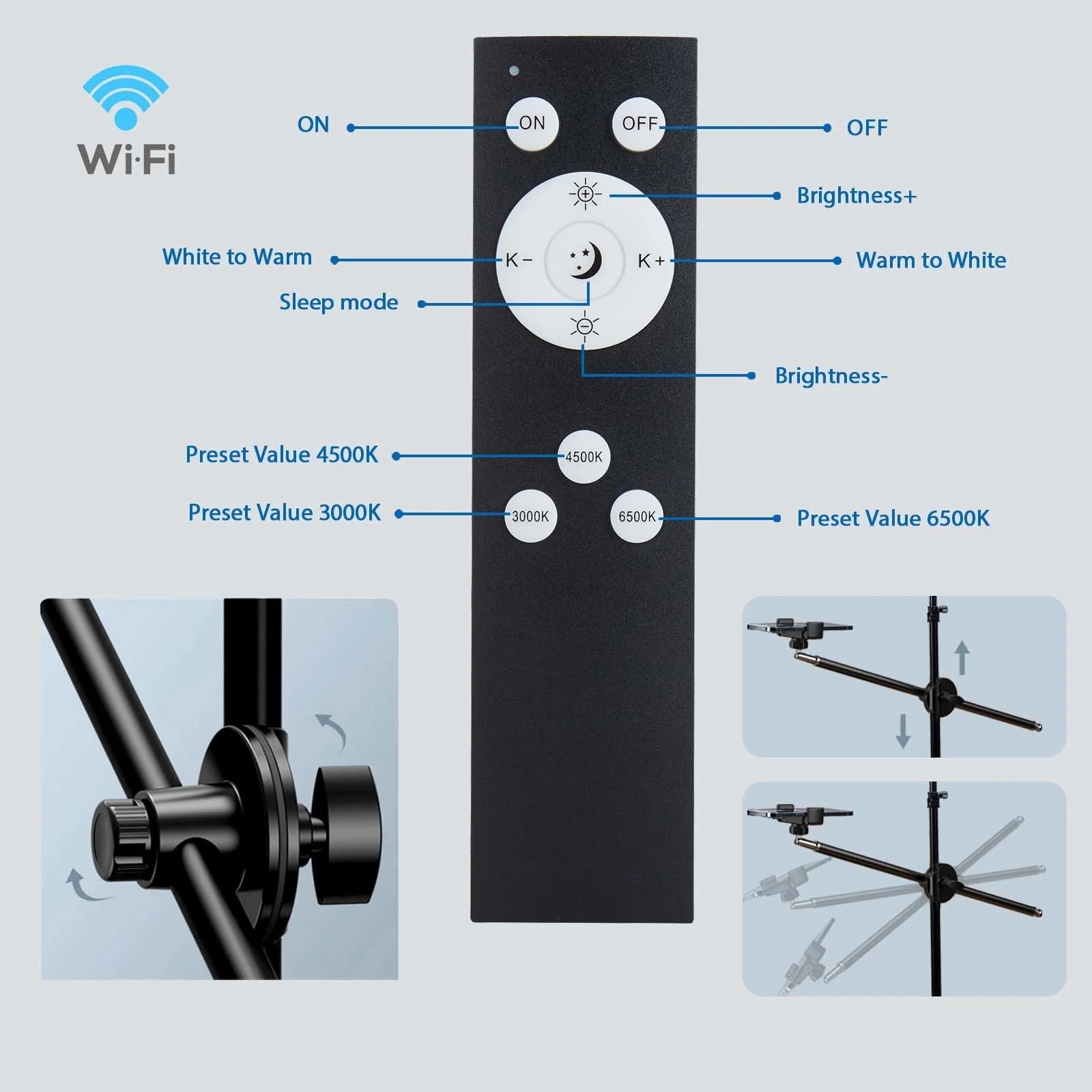 LED Photo Studio 3000K-6500K Video Fill Lamp Light Panel Photography Lighting with Tripod Stand Long Arm EU Plug for Live Stream